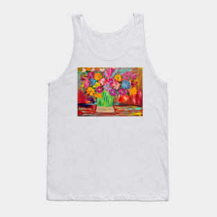 Bright and colorful abstract flowers in a large vase Tank Top